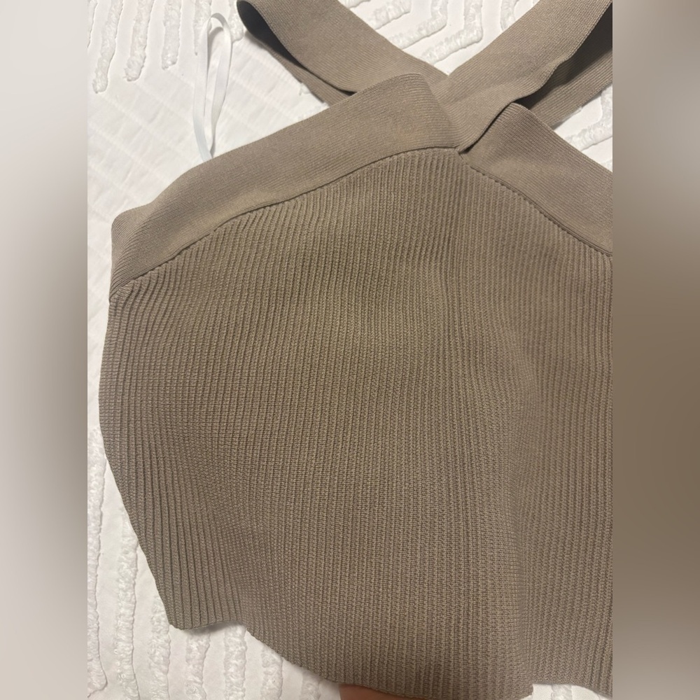 Tan Ribbed Cross-Front Crop Top - Picture 5 of 8